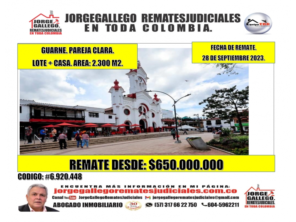 Remate. Guarne. Paraje clara. Lote + Casa. Area: 2.300 M2.